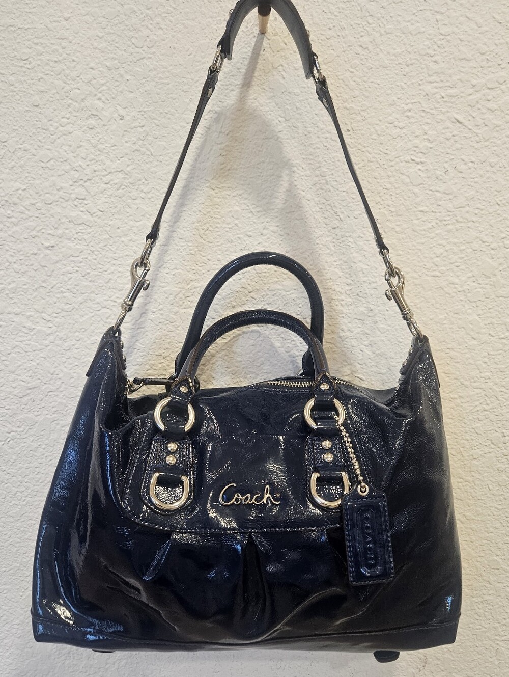 Coach Patent Blue Liquid Leather Satchel Bag